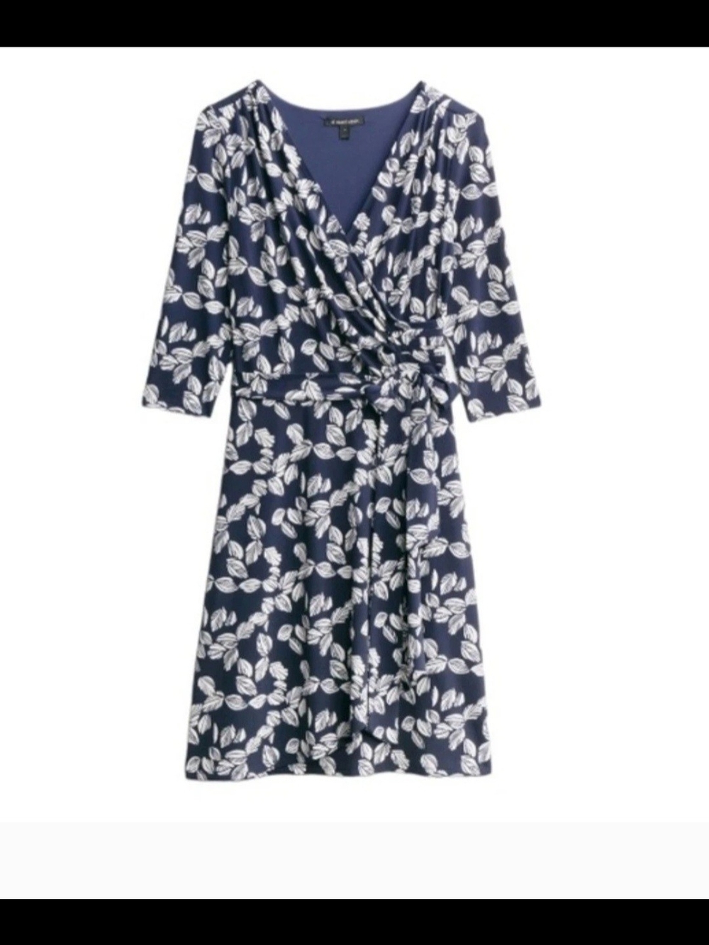 41 Hawthorn Kaylee Faux Wrap Knit Dress Navy Blue White Leaf Print #121
